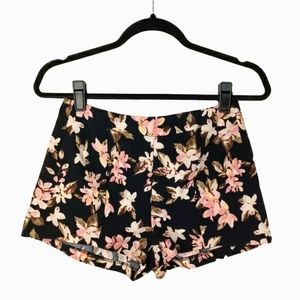 CARAPACE Black Pleated Shorts With Pink Floral Print Size Small